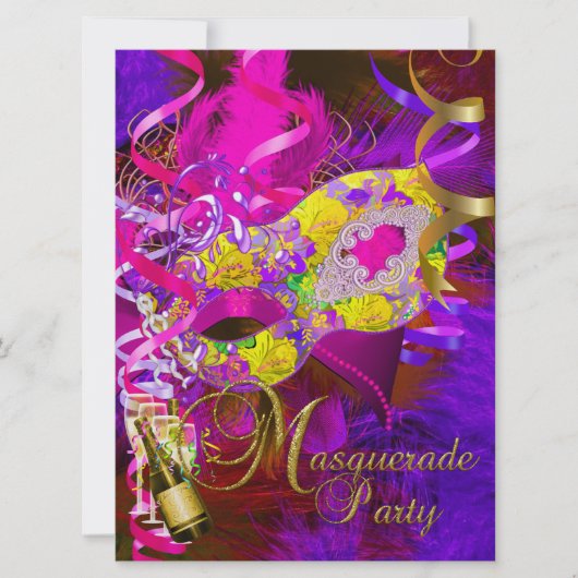 Masqueradefeestmaskers Champagne Geel Kaart (Voorkant)
