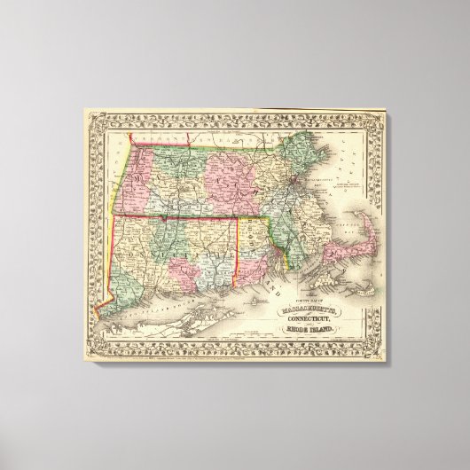 Massa, Conn, RI Map door Mitchell Canvas Afdruk (Voorkant)