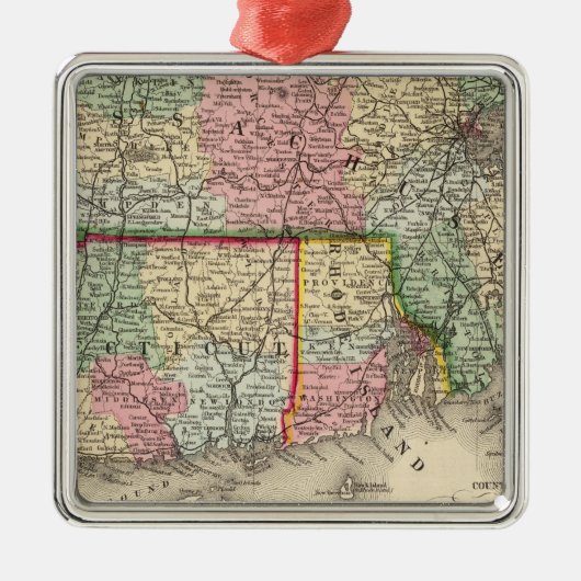Massa, Conn, RI Map door Mitchell Metalen Ornament (Voorkant)