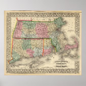 Massa, Conn, RI Map door Mitchell Poster (Voorkant)