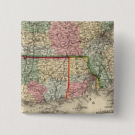Massa, Conn, RI Map door Mitchell Vierkante Button 5,1 Cm (Voorkant)