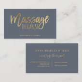 Massa-therapeutisch script blauw goudfolie visitekaartje (Voorkant / Achterkant)