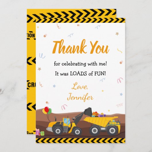 Massa vrachtwagen onder bouwproject Baby op zaterd Bedankkaart (Voorkant / Achterkant)