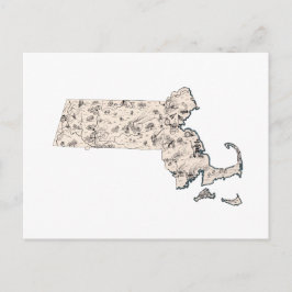 Massachusetts Afbeelding Map Antiek Briefkaart