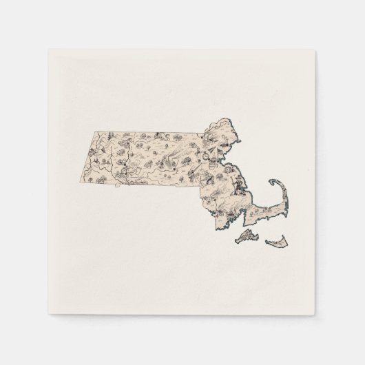 Massachusetts  Afbeelding Map Antiek Servet (Voorkant)