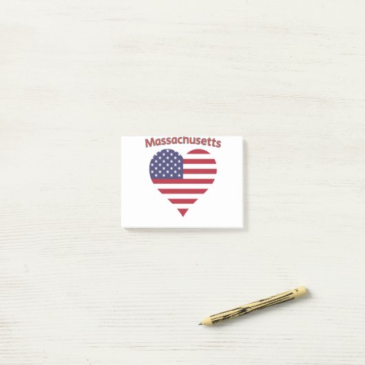 Massachusetts American Flag Heart Post-it® Notes (Op bureau)