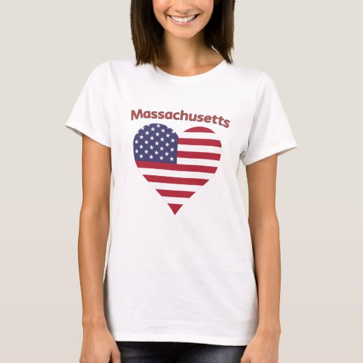 Massachusetts American Flag Heart T-shirt (Voorkant)