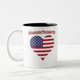 Massachusetts American Flag Heart Tweekleurige Koffiemok