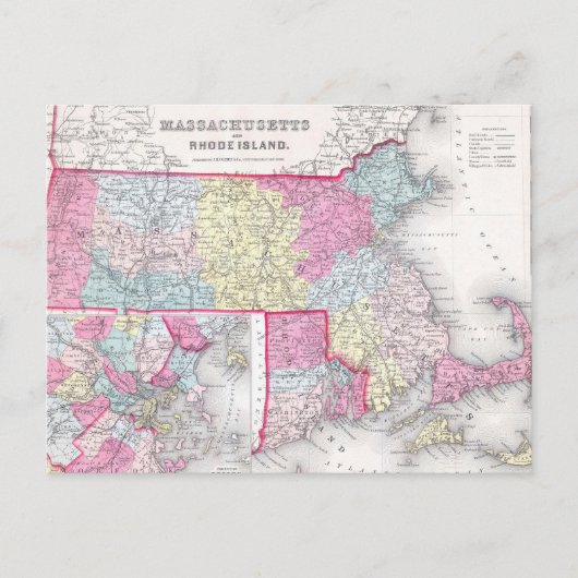  Massachusetts and Rhode Island Map (1855) Briefkaart (Voorkant)