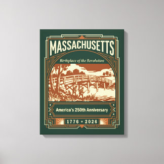 Massachusetts Art Deco Amerika 250ste verjaardag Canvas Afdruk