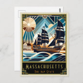 Massachusetts | Art. Deco Briefkaart (Voorkant / Achterkant)