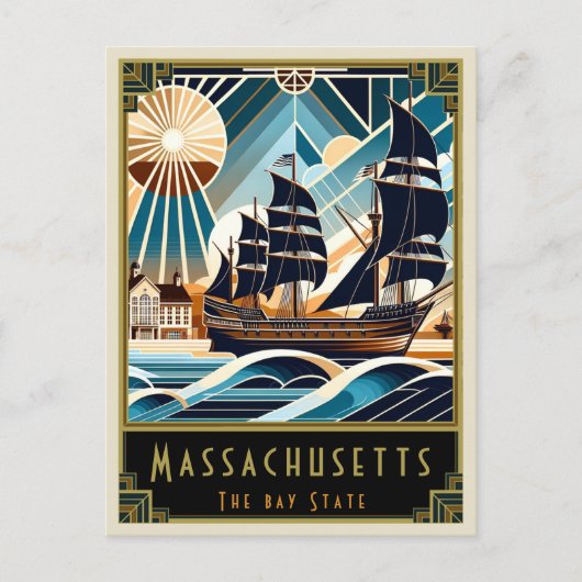 Massachusetts | Art. Deco Briefkaart (Voorkant)
