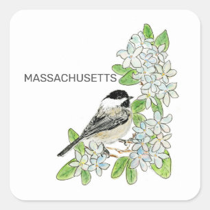 Massachusetts bird and flower square sticker