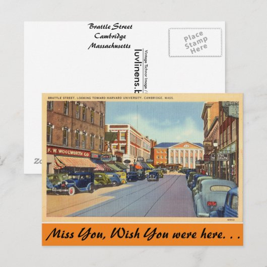 Massachusetts, Brattle St., Cambridge Briefkaart (Voorkant / Achterkant)