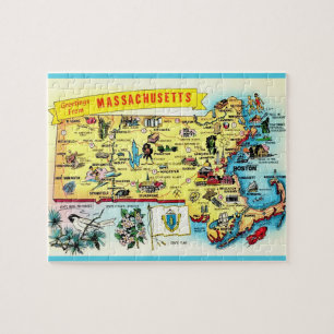 Massachusetts Briefkaart Kaart Jigsaw Puzzel
