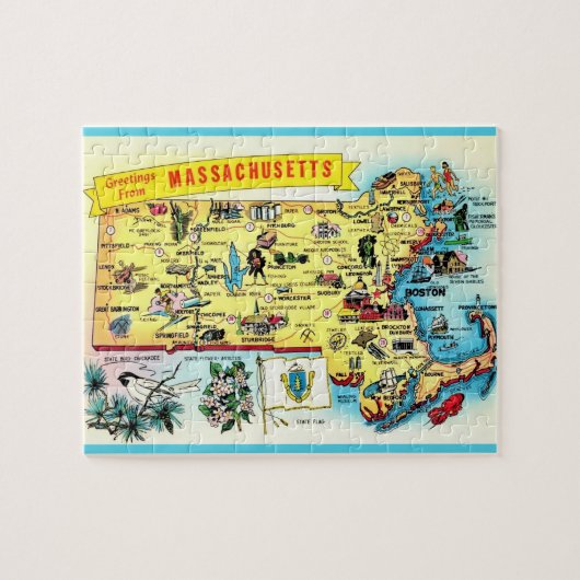 Massachusetts Briefkaart Kaart Jigsaw Puzzel (Horizontaal)