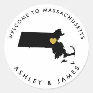 Massachusetts bruiloft welkom Sticker Label, zwart