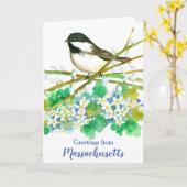 Massachusetts Chickadee Bird State Groet Kaart (Gele Bloem)