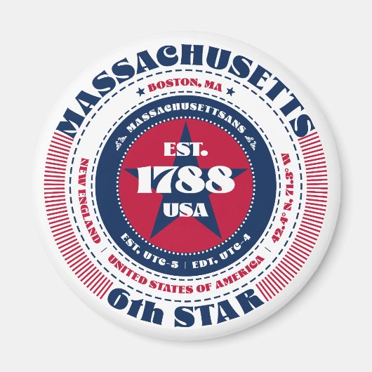 Massachusetts Circle Typography Souvenir Magnet (Voorkant)