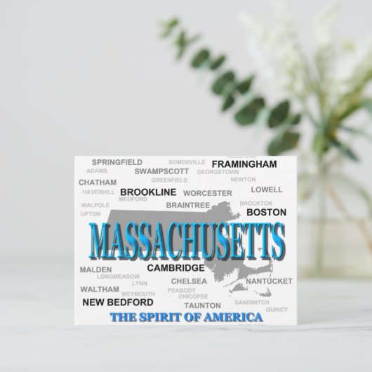 Massachusetts Cities and Towns State Pride Map Briefkaart (Staand voorkant)