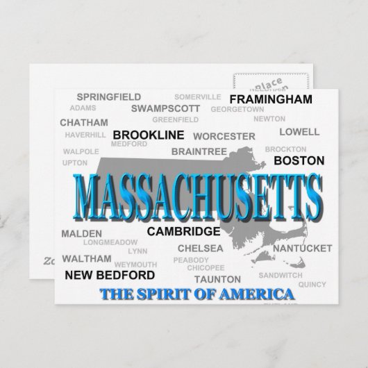 Massachusetts Cities and Towns State Pride Map Briefkaart (Voorkant / Achterkant)