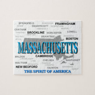 Massachusetts Cities and Towns State Pride Map Legpuzzel