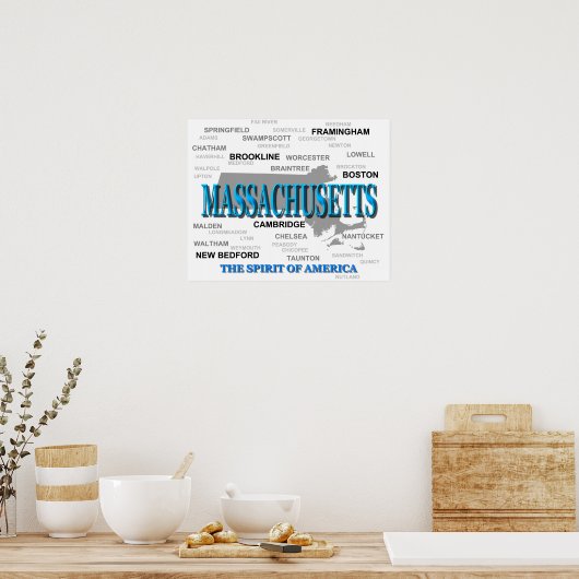 Massachusetts Cities and Towns State Pride Map Poster (Keuken)