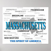 Massachusetts Cities and Towns State Pride Map Poster (Voorkant)