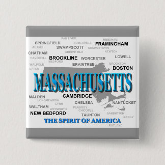 Massachusetts Cities and Towns State Pride Map Vierkante Button 5,1 Cm