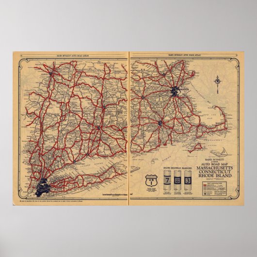 Massachusetts, Connecticut, Rhod Island Poster (Voorkant)