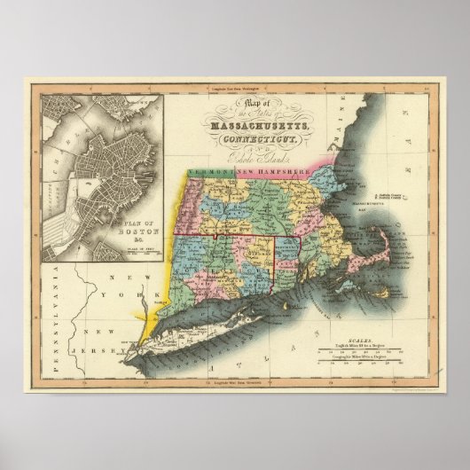 Massachusetts, Connecticut, Rhode Island Poster (Voorkant)