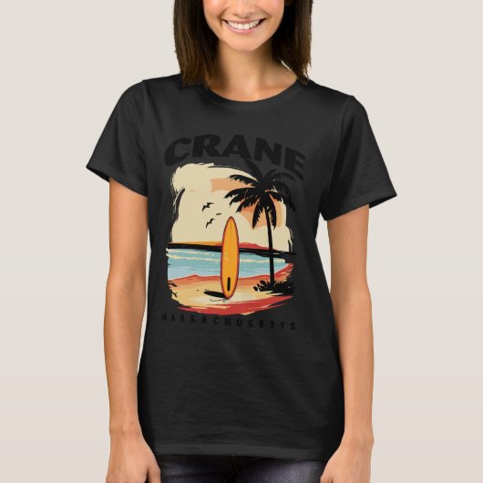 Massachusetts Crane Surfboard Surfen Mannen Vrouwe T-shirt (Voorkant)