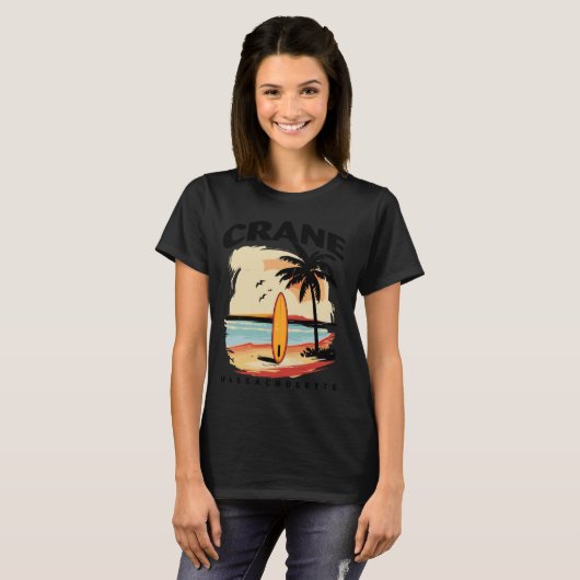 Massachusetts Crane Surfboard Surfen Mannen Vrouwe T-shirt (Voorkant volledig)