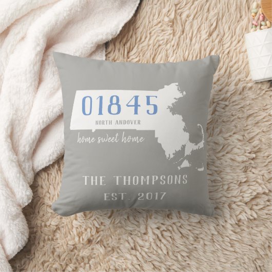 Massachusetts Custom Town Zip Code Home Pillow Kussen (Deken)