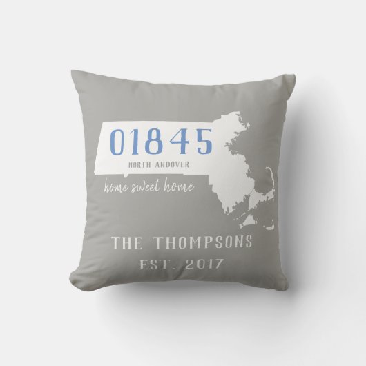 Massachusetts Custom Town Zip Code Home Pillow Kussen (Voorkant)