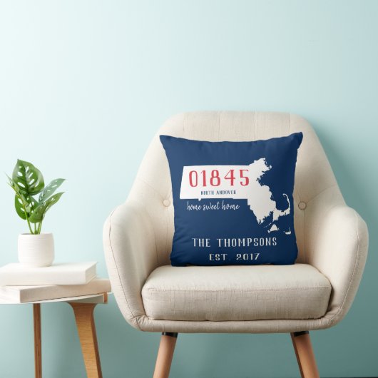 Massachusetts Custom Town Zip Code Pillow Blue Kussen (Stoel)