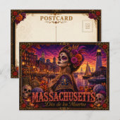 Massachusetts Día de los Muertos Retro Briefkaart (Voorkant / Achterkant)