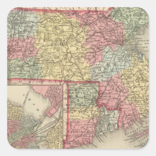 Massachusetts en Rhode Island 2 Vierkante Sticker (Voorkant)