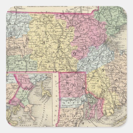 Massachusetts en Rhode Island 2 Vierkante Sticker (Voorkant)