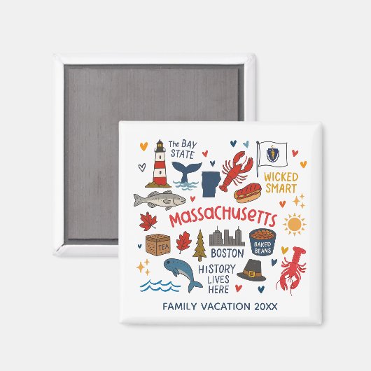 Massachusetts Family Trip Keepsake Custom Magneet (Voorkant / Achterkant)