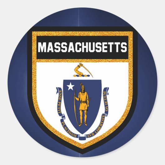 Massachusetts Flag Ronde Sticker (Voorkant)