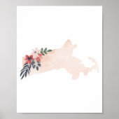Massachusetts Floral Waterverf State Poster (Voorkant)