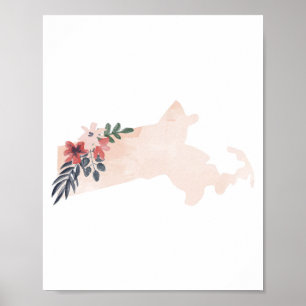 Massachusetts Floral Waterverf State Poster