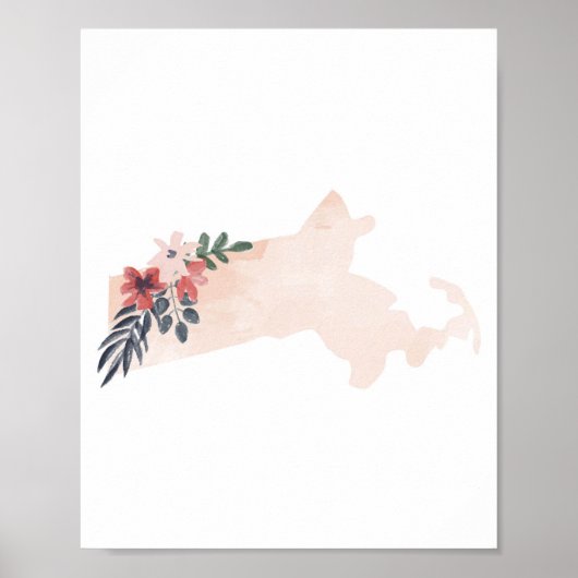 Massachusetts Floral Waterverf State Poster (Voorkant)