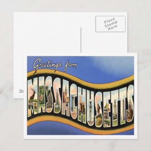 Massachusetts Greetts uit de VS Briefkaart (Voorkant / Achterkant)