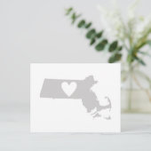 Massachusetts Grey State Map Vorm met hart Briefkaart (Staand voorkant)