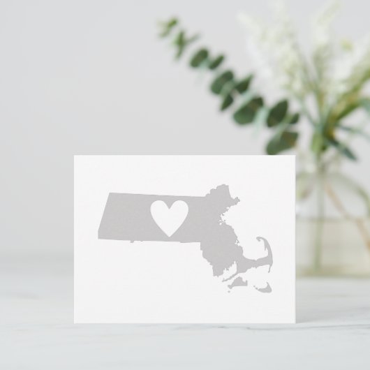 Massachusetts Grey State Map Vorm met hart Briefkaart (Staand voorkant)