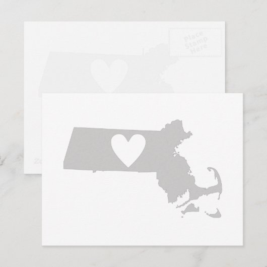 Massachusetts Grey State Map Vorm met hart Briefkaart (Voorkant / Achterkant)
