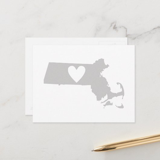 Massachusetts Grey State Map Vorm met hart Briefkaart (Voorkant / Achterkant in situ)