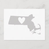 Massachusetts Grey State Map Vorm met hart Briefkaart (Voorkant)
